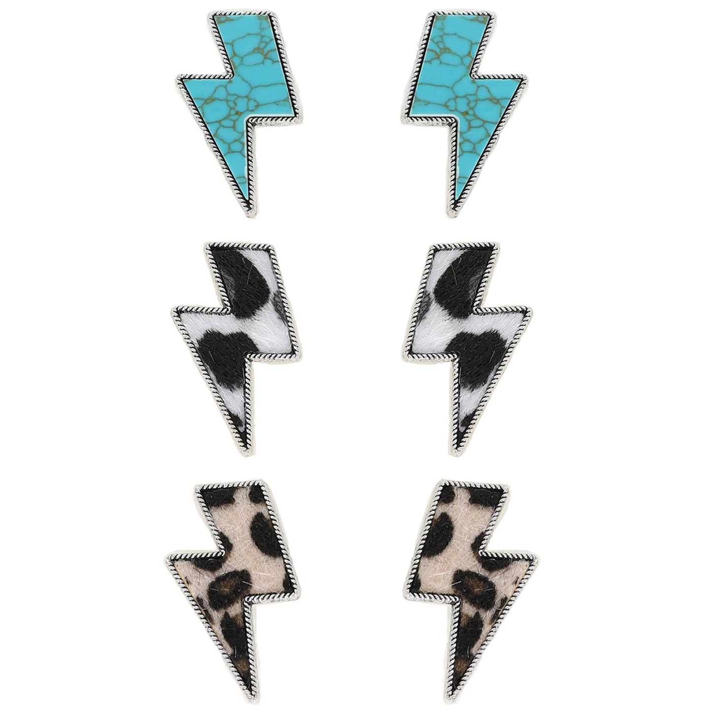 3-Pair Western Thunderbolt Assorted Earring Set