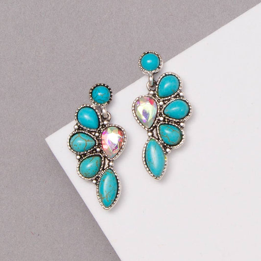 Western Turquoise Squash Blossom Post Dangle Earrings