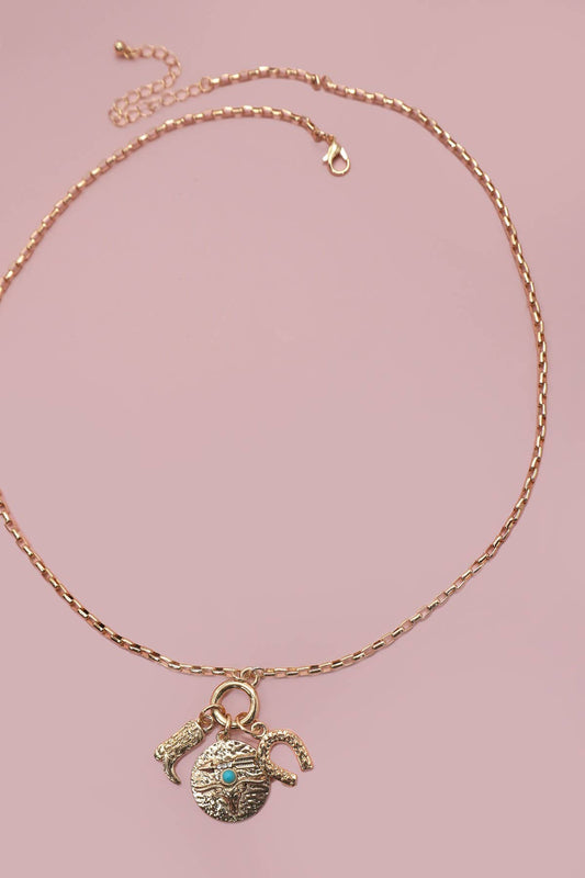 CLUSTER CHARM NECKLACE-WESTERN BOOT HORSESHOE