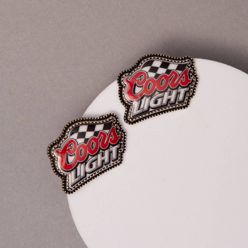 Western Beer Logo Stud Earrings with Checker Flag