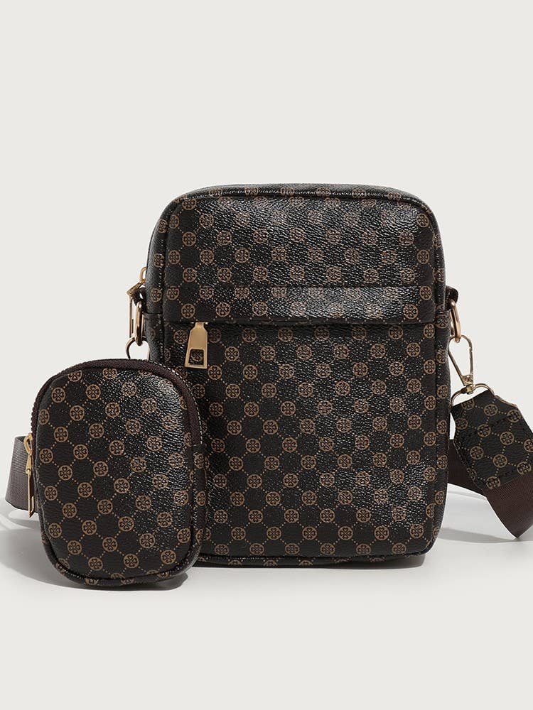 Elegant Vintage Polka Dot Print Crossbody Bag