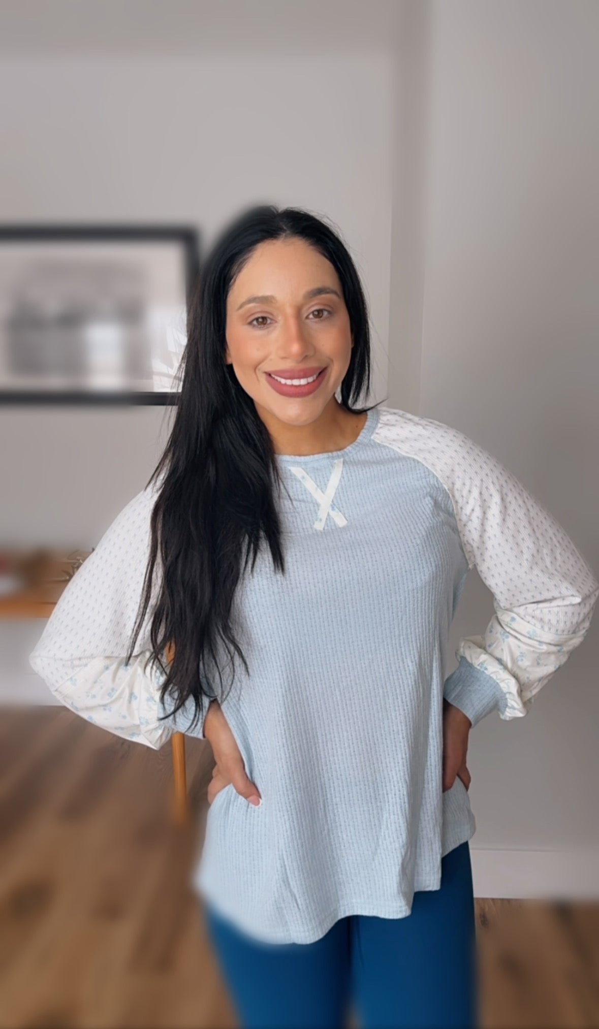 Textured Knit Color Block Floral Patchwork Long Sleeve Top