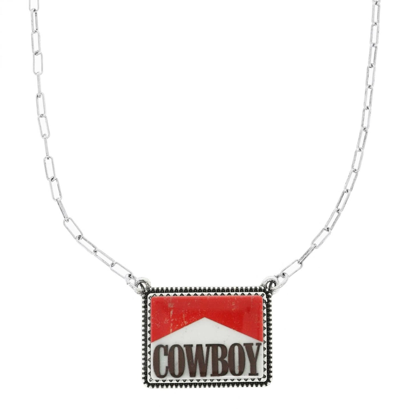 Western Enamel Cowboy Bar Pendant Necklace