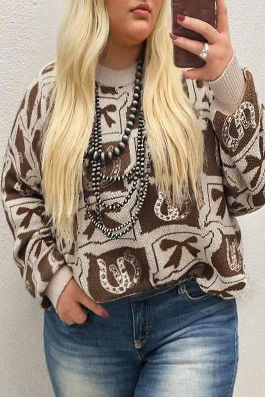Bows and Horseshoes Pattern Western Sweater (S-4X)