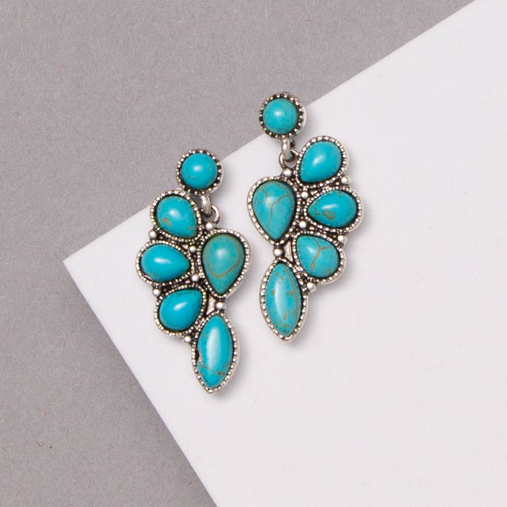 Western Turquoise Squash Blossom Post Dangle Earrings