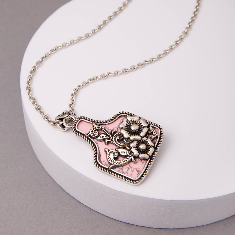 Western Turquoise Floral Cattle Tag Pendant Necklace
