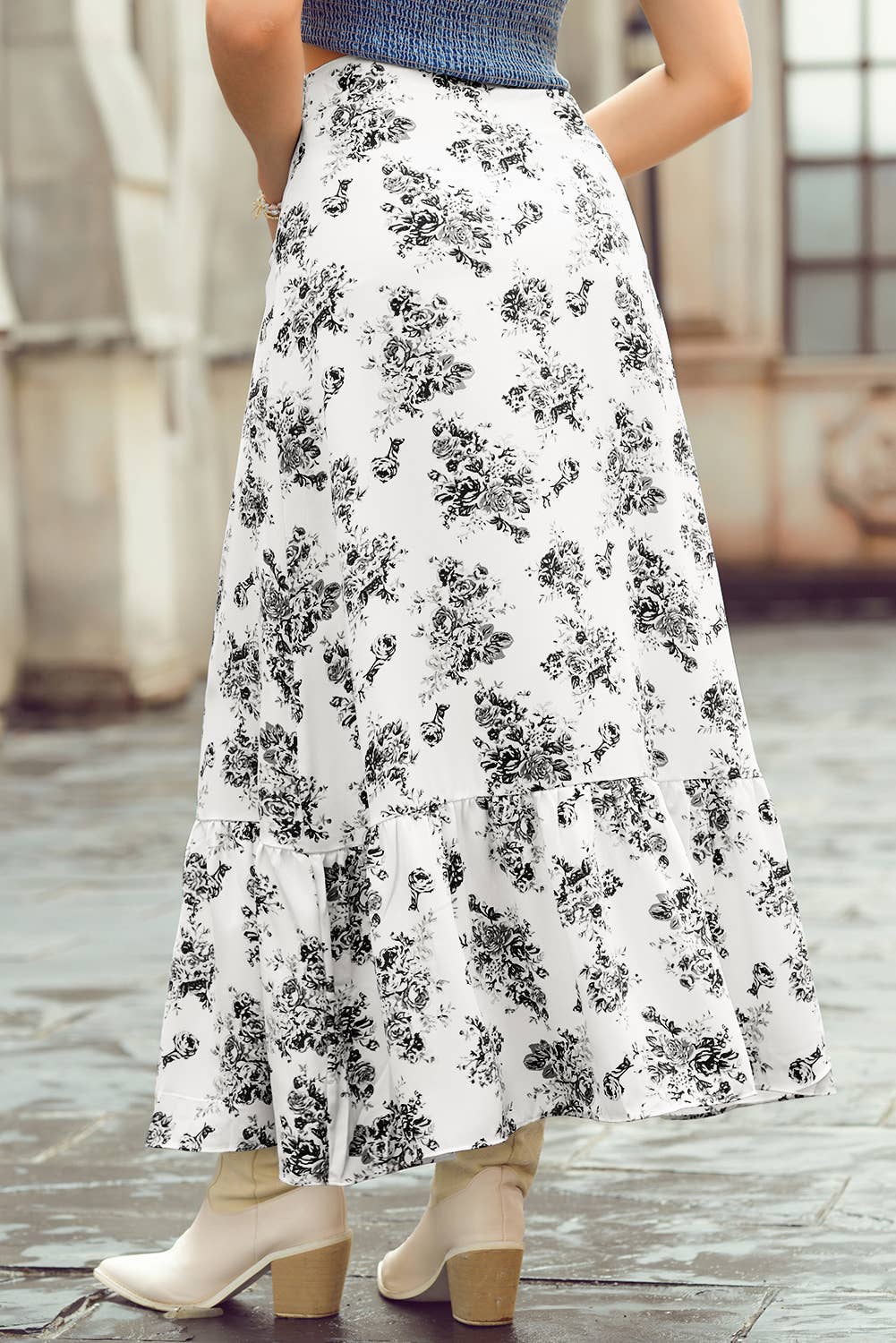 Boho Floral High Waist Ruffle Split Maxi Skirt | 3 Colors
