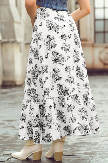 Boho Floral High Waist Ruffle Split Maxi Skirt | 3 Colors