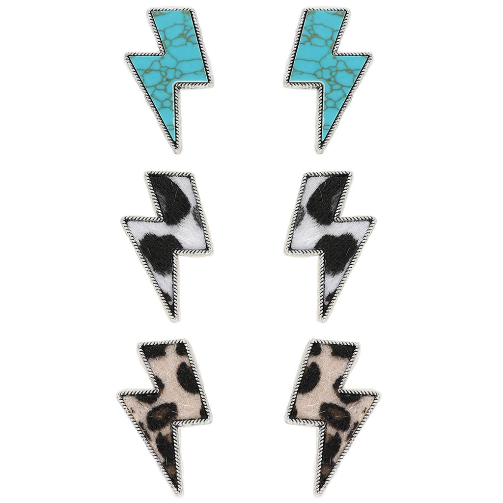 3-Pair Western Thunderbolt Assorted Earring Set
