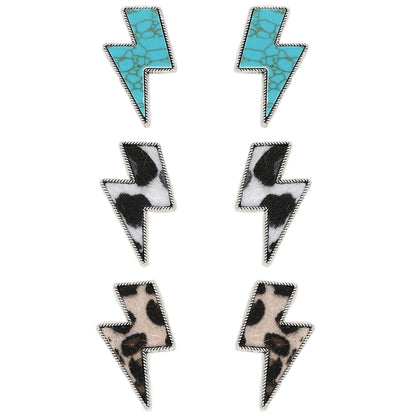 3-Pair Western Thunderbolt Assorted Earring Set