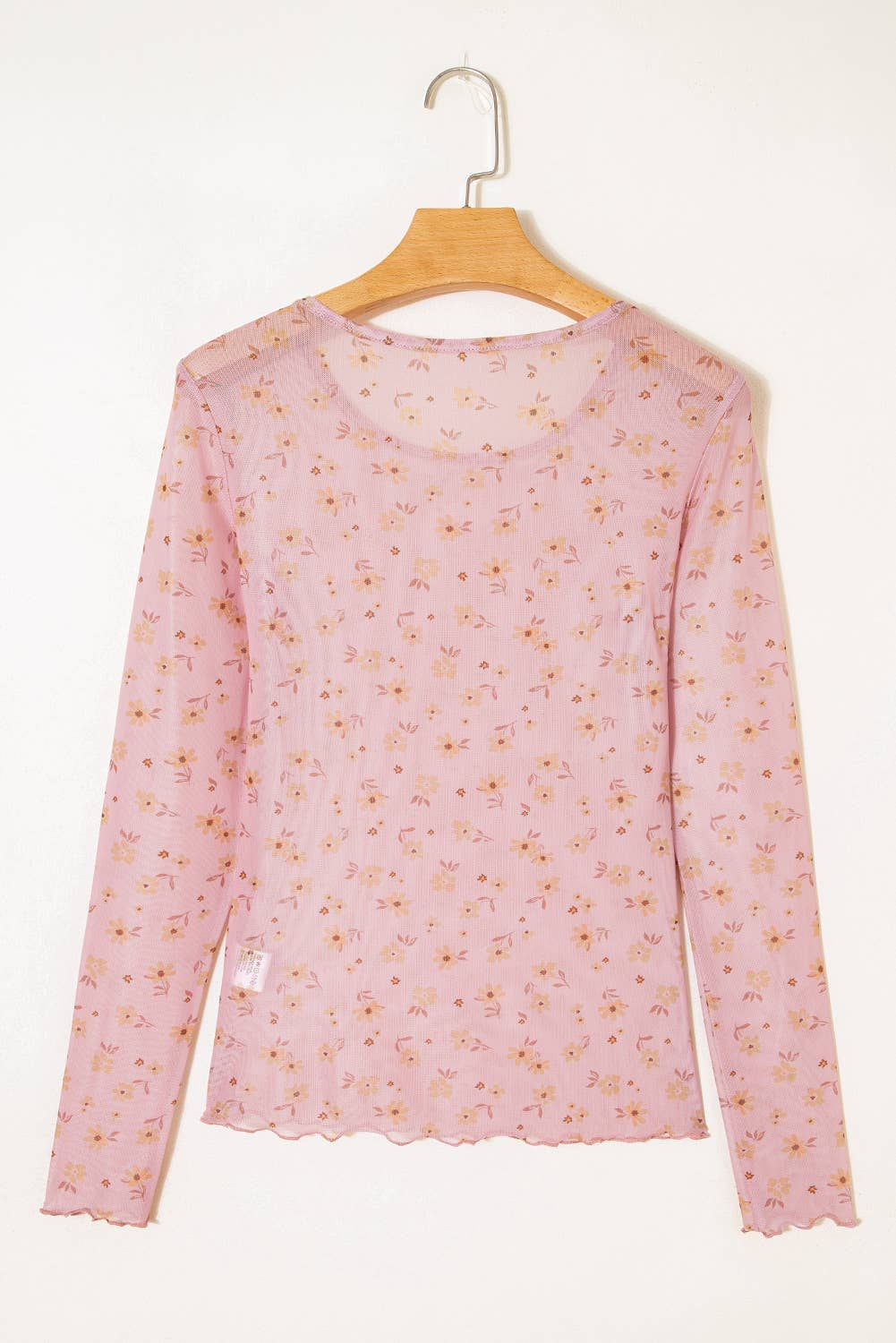 Vintage Floral Print Southern Style Mesh Long Sleeve Top