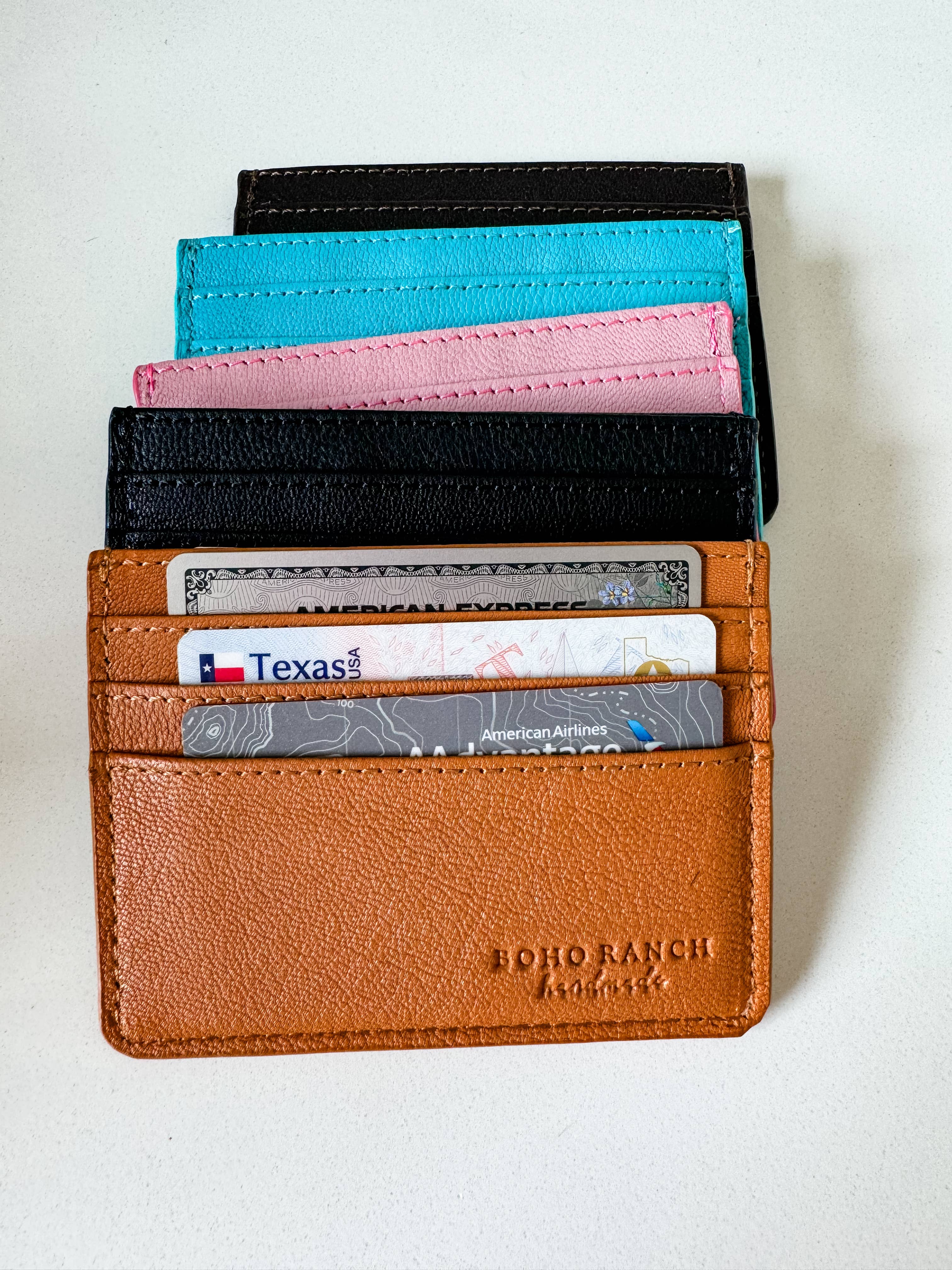 Western Boot Stitch Leather Credit Card Holder Money holder