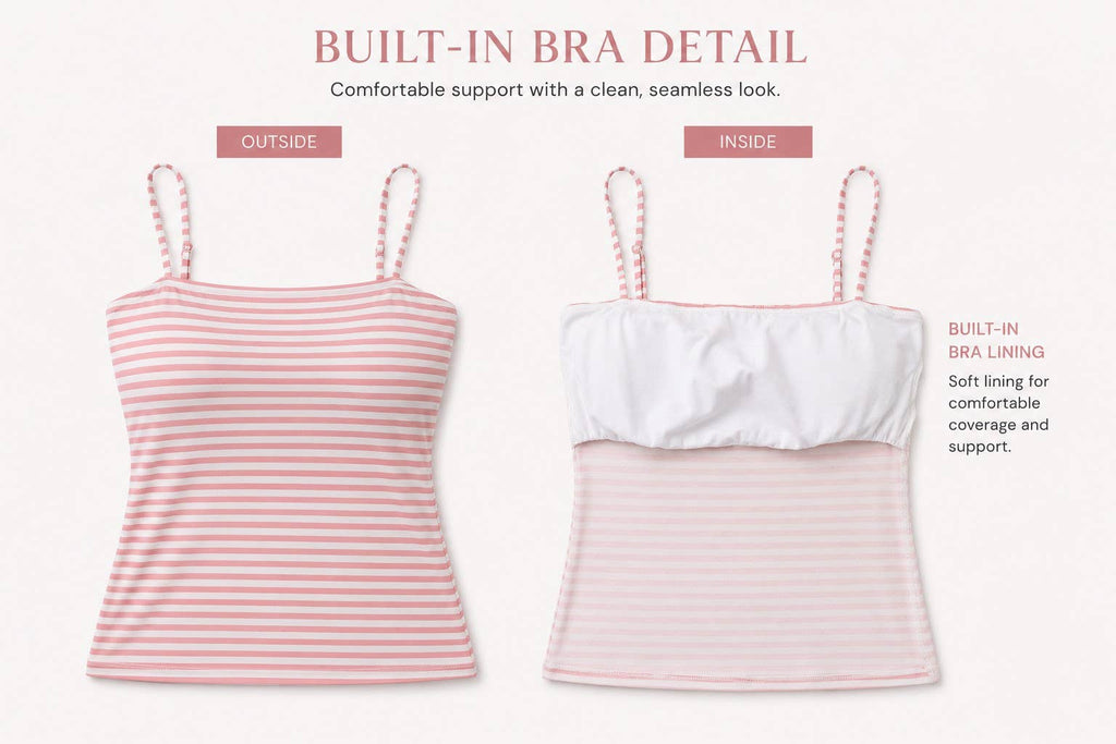STRIPED DOUBLE LINED  REMOVABLE BUILT-IN BRA TOP