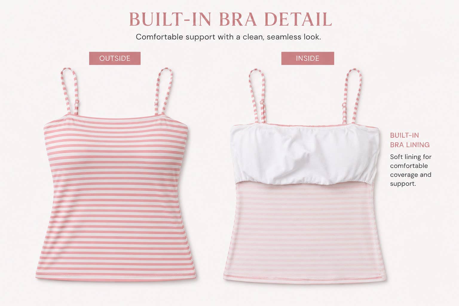 STRIPED DOUBLE LINED  REMOVABLE BUILT-IN BRA TOP