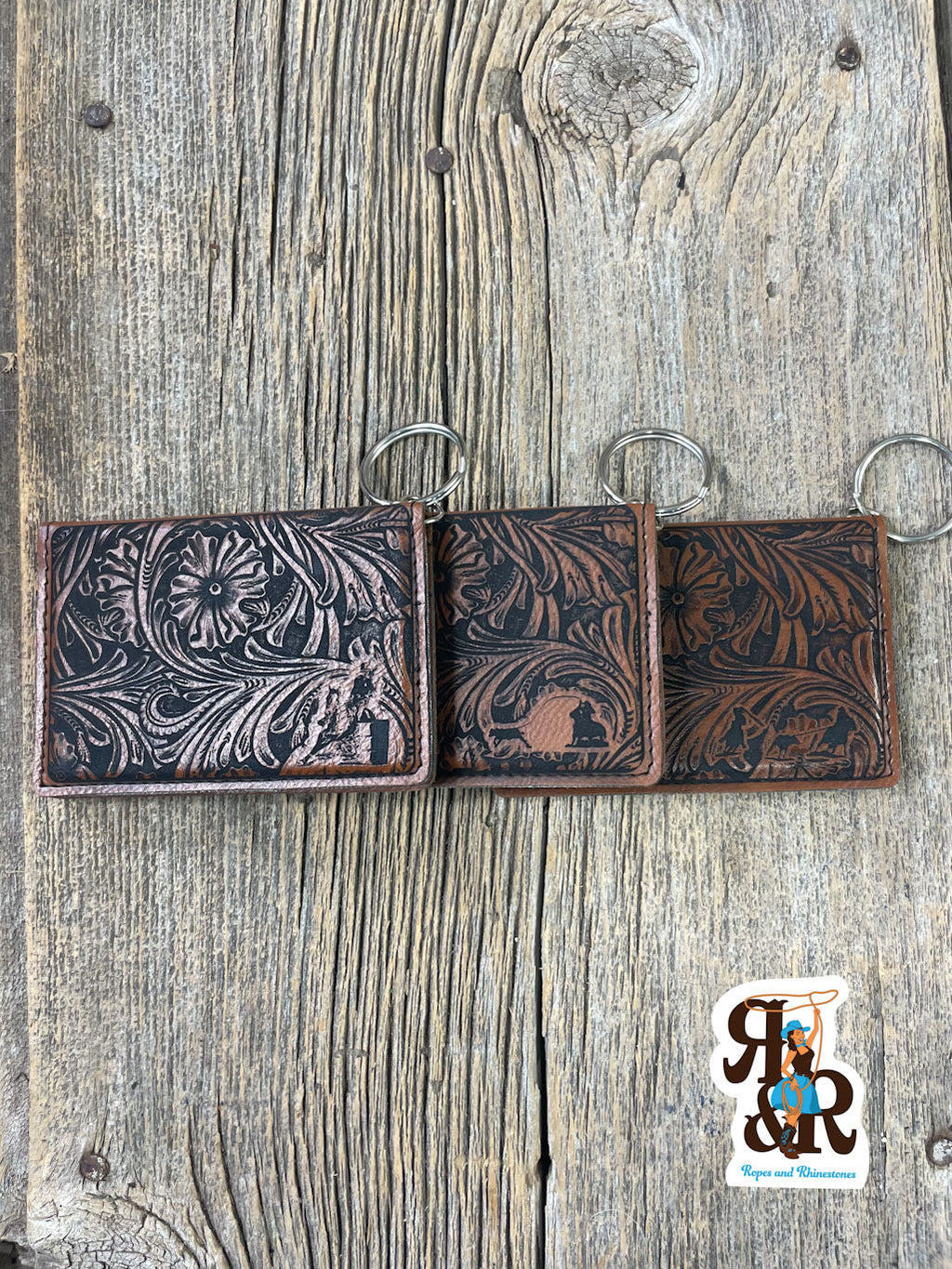 Tooled Leatherette Keychain Card Holder