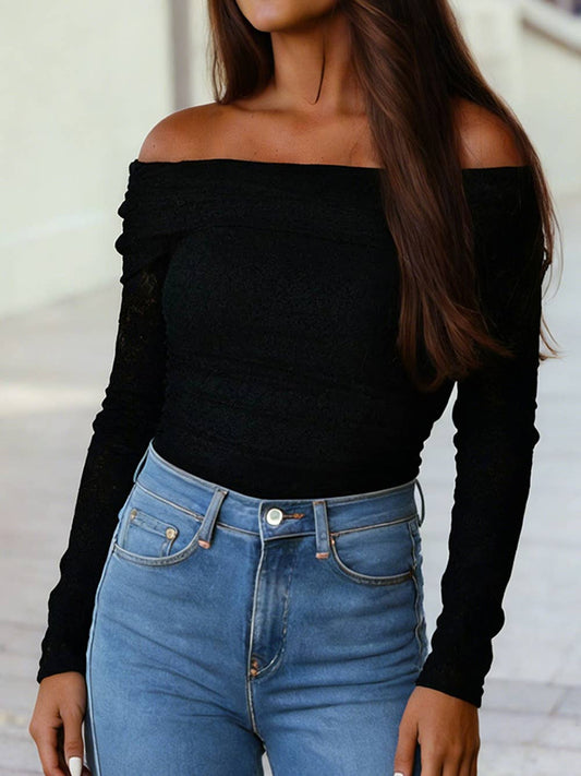 Off-shoulder Long Sleeve Slim Top