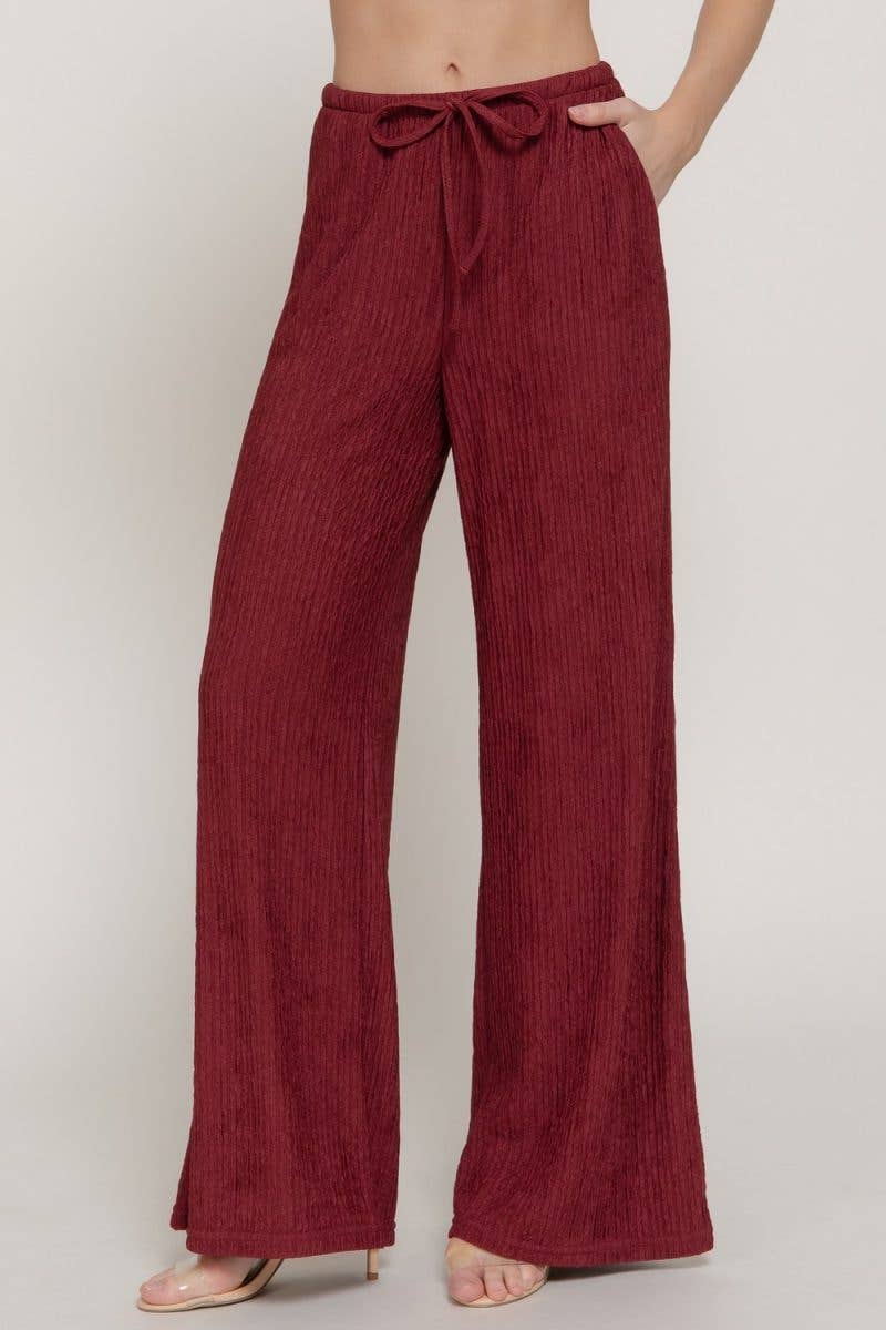 Waistband Crinkle Knit Long Pants