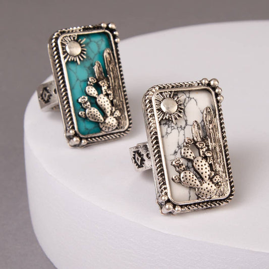 Western Desert Stretch Ring in Oxidized Silver-Tone Metal