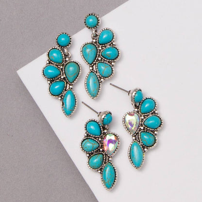 Western Turquoise Squash Blossom Post Dangle Earrings
