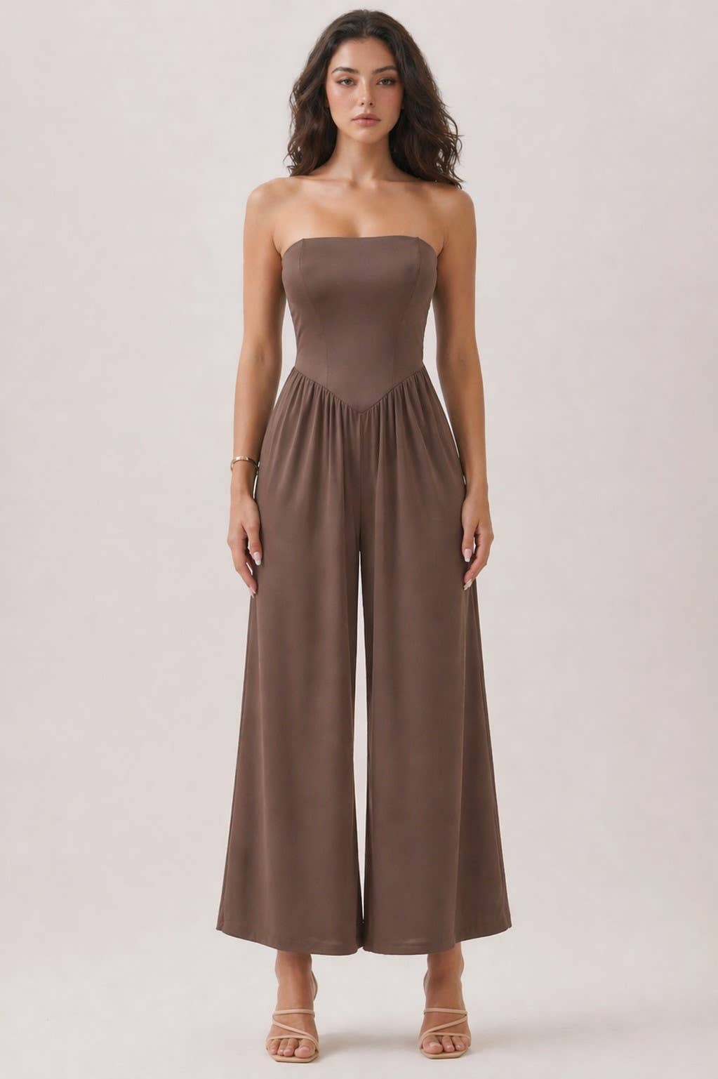 V SHAPE DROP WAIST TUBE JUMPSUIT