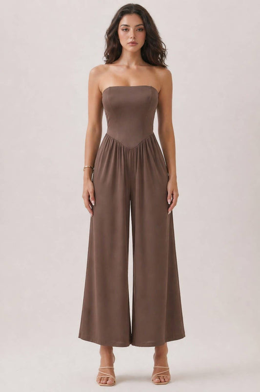 V SHAPE DROP WAIST TUBE JUMPSUIT