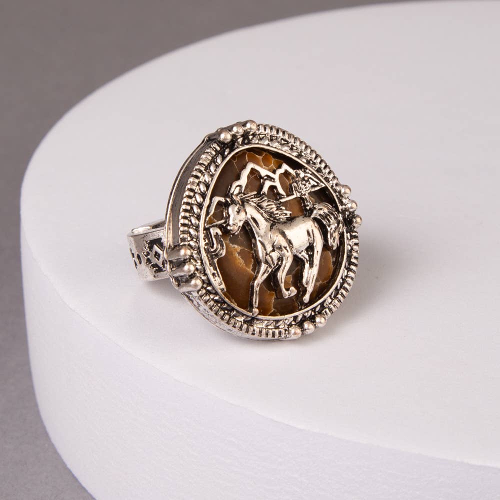 Western Horse Stretch Ring with Turquoise or Brown Accents