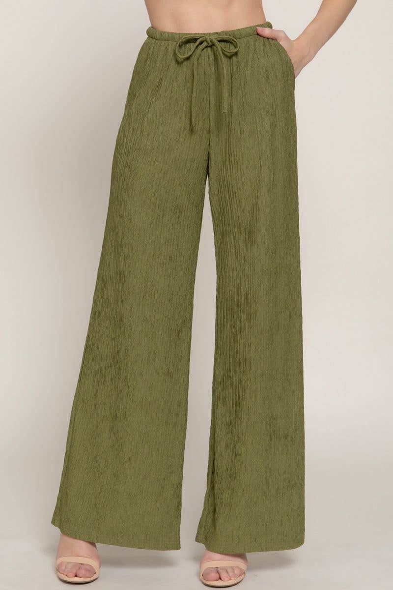 Waistband Crinkle Knit Long Pants