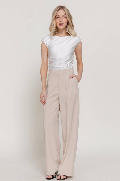 Short Sleeve Boat Neck Side Ruched Knit Bodysuit