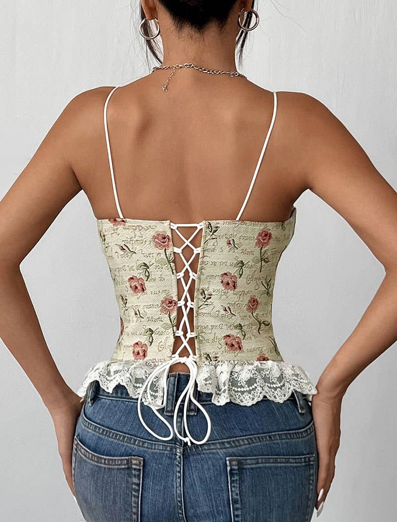 Floral Lace Trim Spaghetti Strap Top