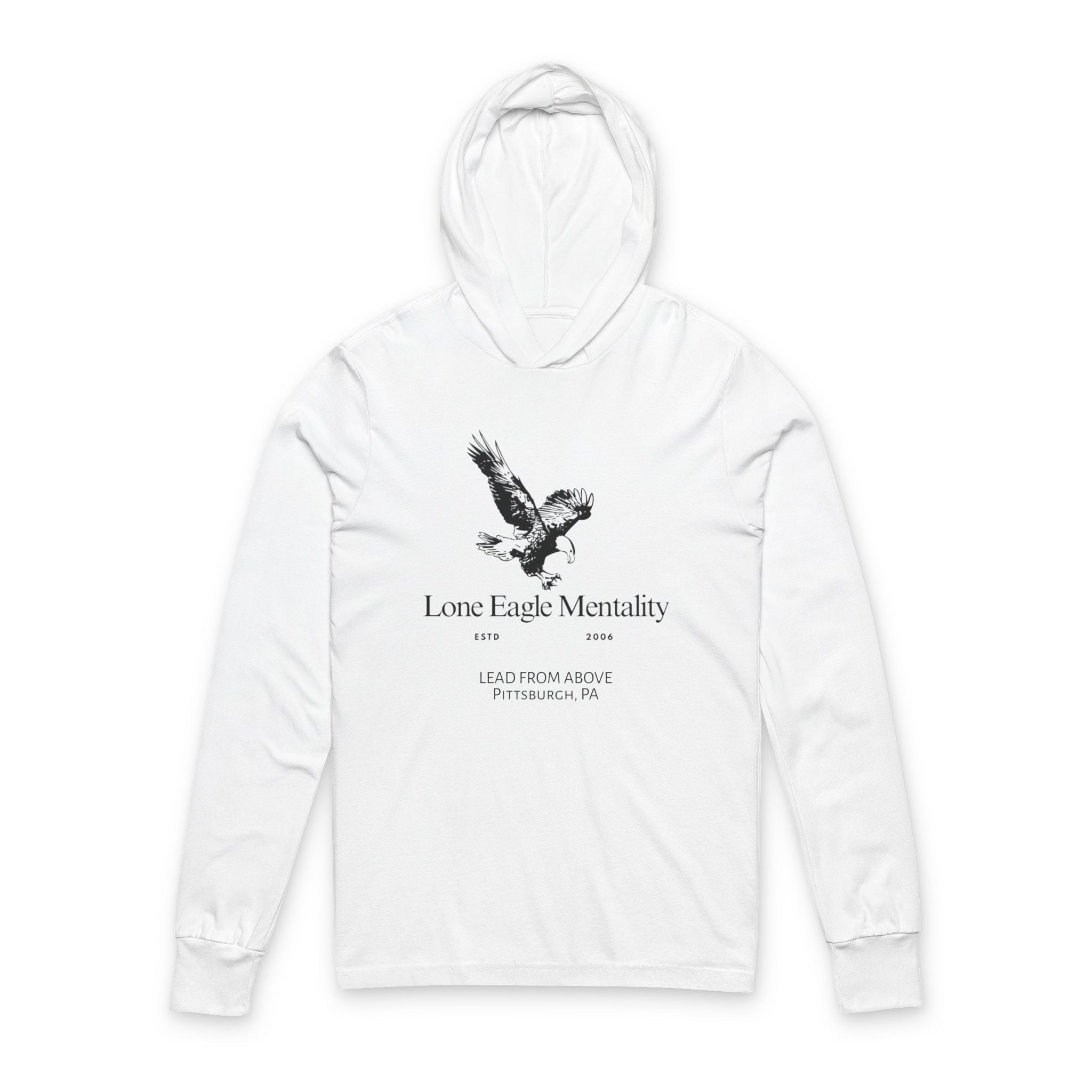 Lone Eagle Mentality Hooded Long Sleeve Tee — Inspirational Eagle Graphic