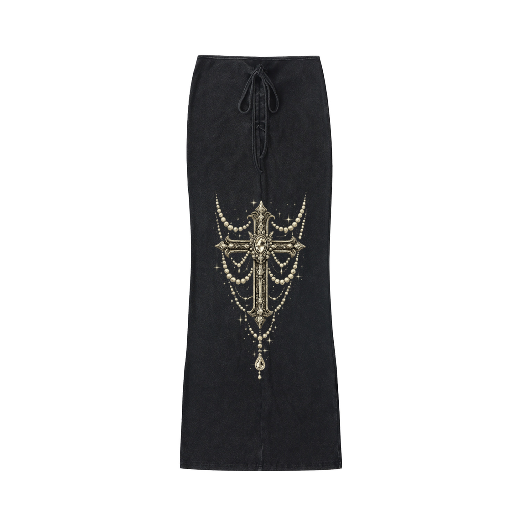 Dyed Washed Drawstring Maxi Skirt