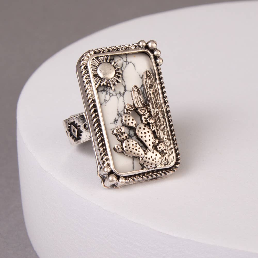 Western Desert Stretch Ring in Oxidized Silver-Tone Metal