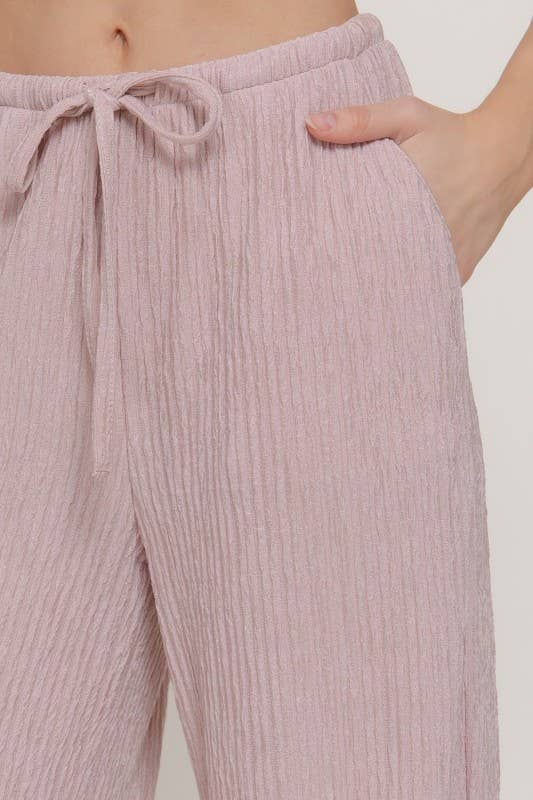 Waistband Crinkle Knit Long Pants