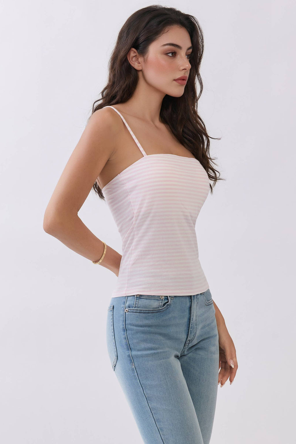 STRIPED DOUBLE LINED  REMOVABLE BUILT-IN BRA TOP