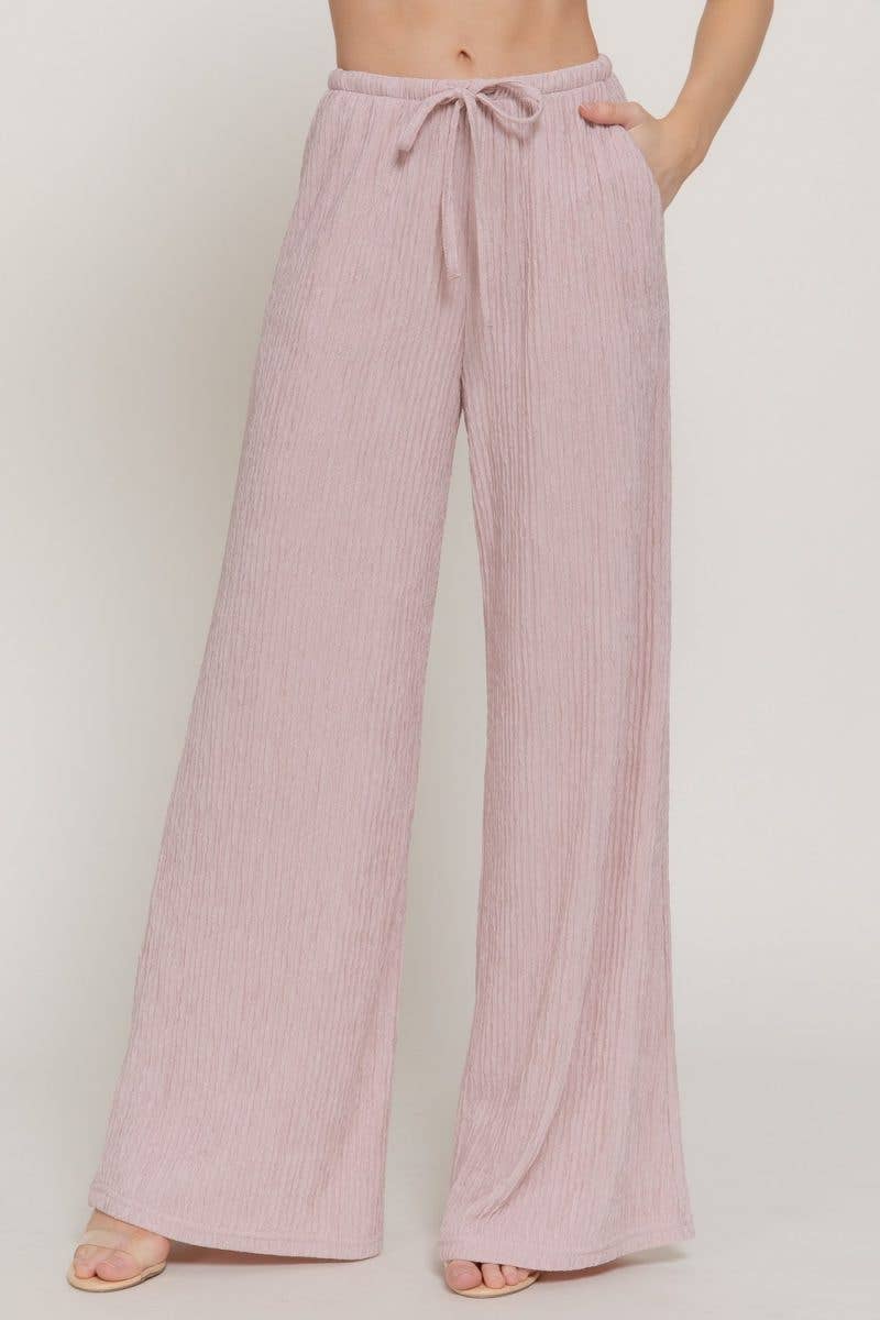 Waistband Crinkle Knit Long Pants