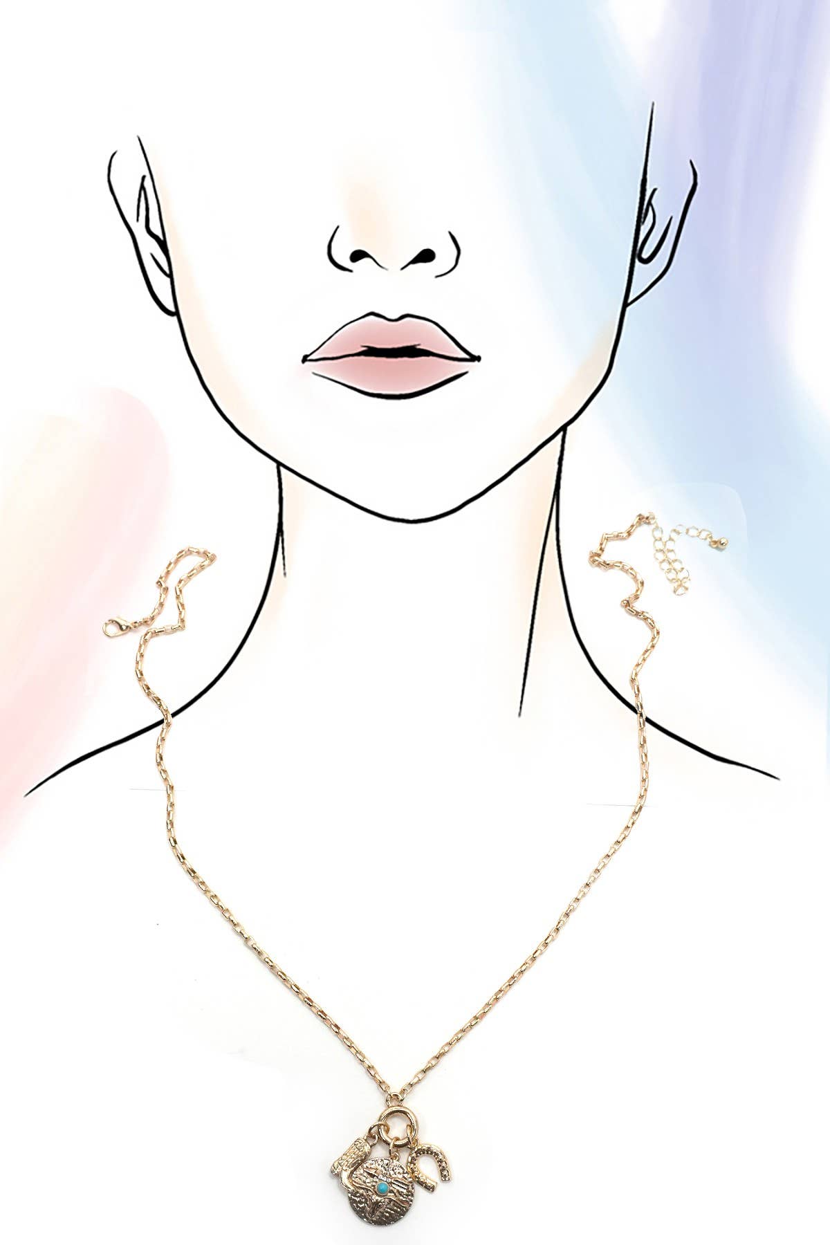 CLUSTER CHARM NECKLACE-WESTERN BOOT HORSESHOE