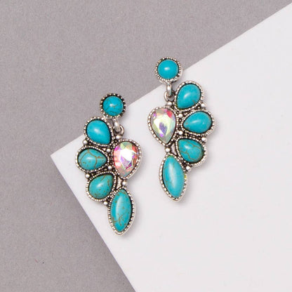 Western Turquoise Squash Blossom Post Dangle Earrings