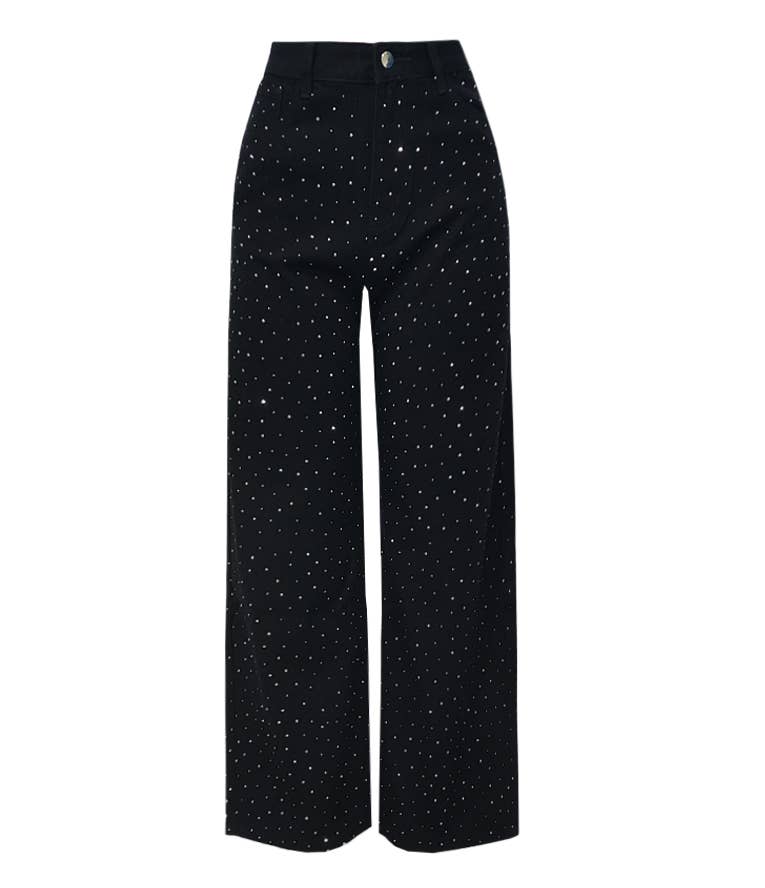Chic Shiny Rhinestone Straight Jeans