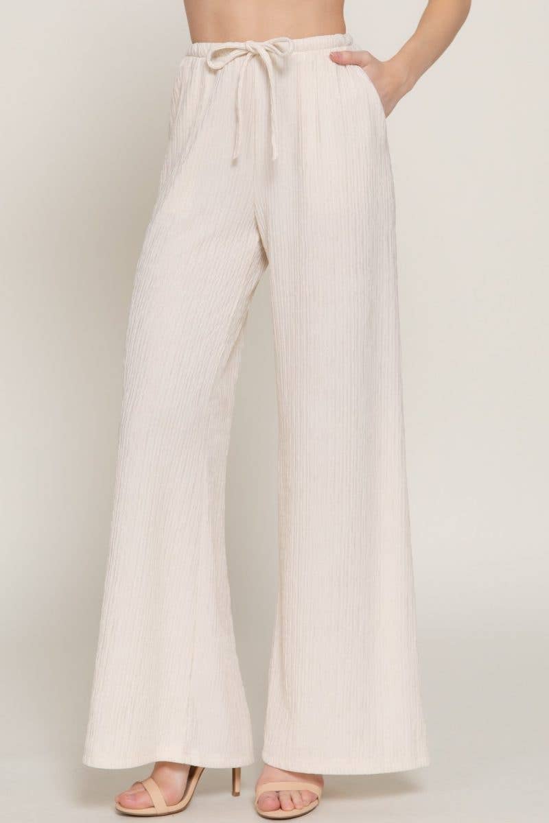 Waistband Crinkle Knit Long Pants