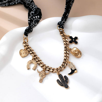 CHARM ANIMAL SCARF NECKLACE-WESTERN CROSS BOOT HAT