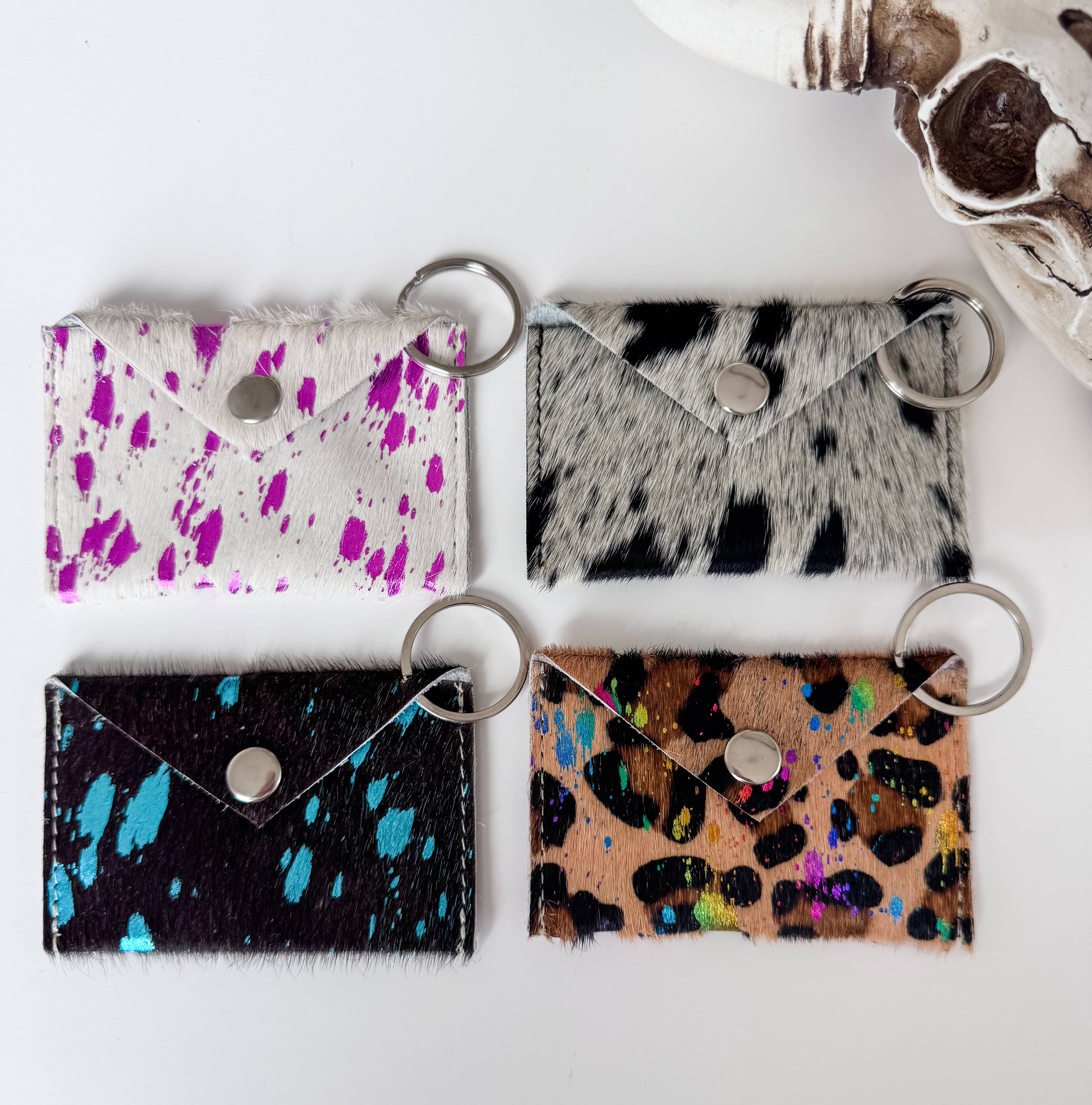Cowhide Credit Card Holder Keychain - Gift Card holder