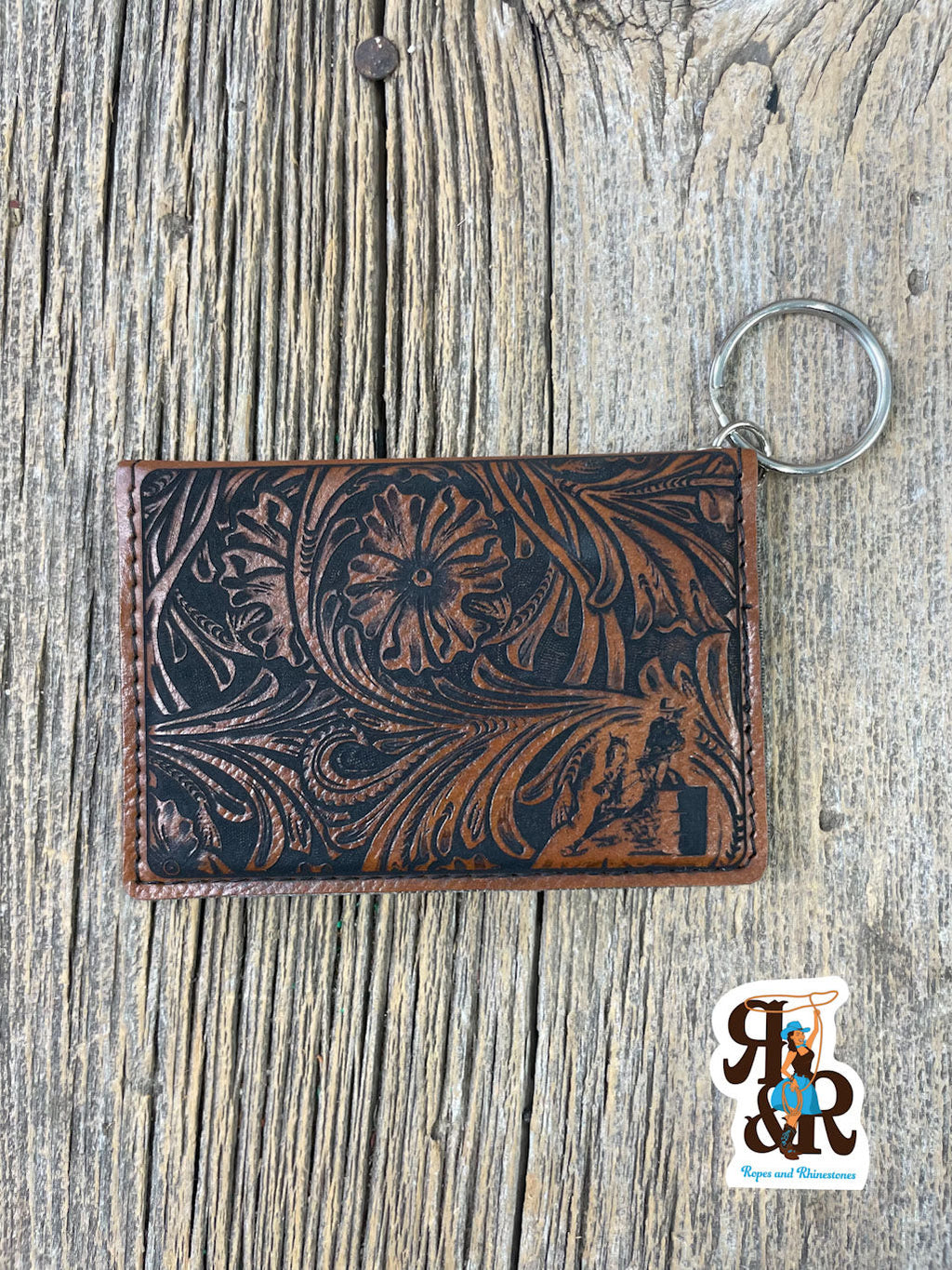 Tooled Leatherette Keychain Card Holder