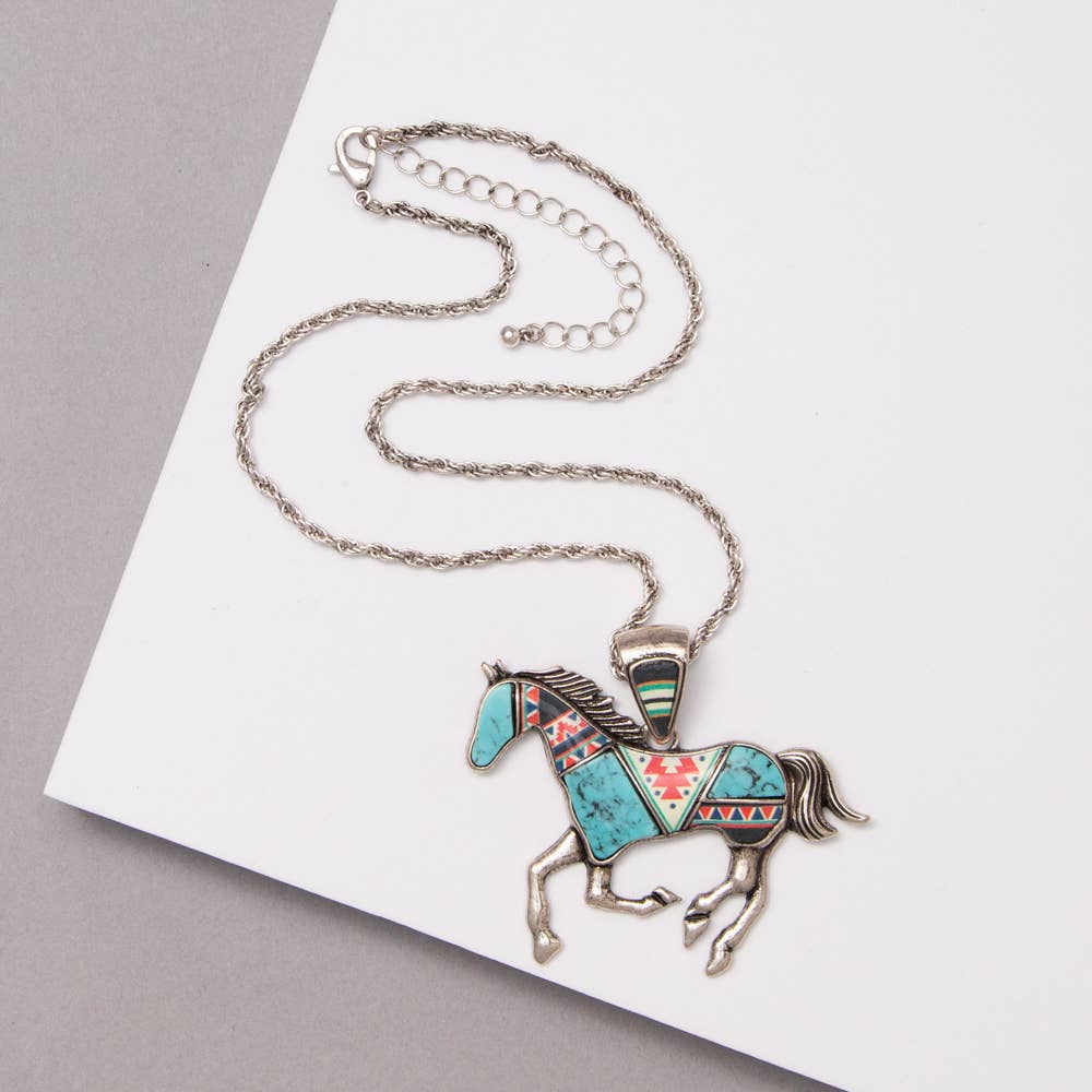 Western Aztek Hand Stone Horse Necklace