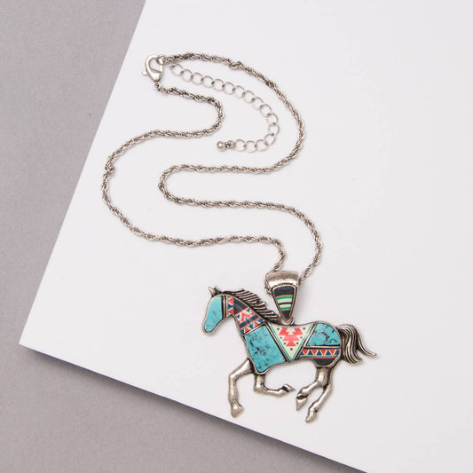 Western Aztek Hand Stone Horse Necklace