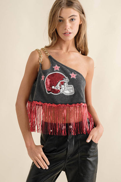One Shoulder Chain Strap Game Day Top