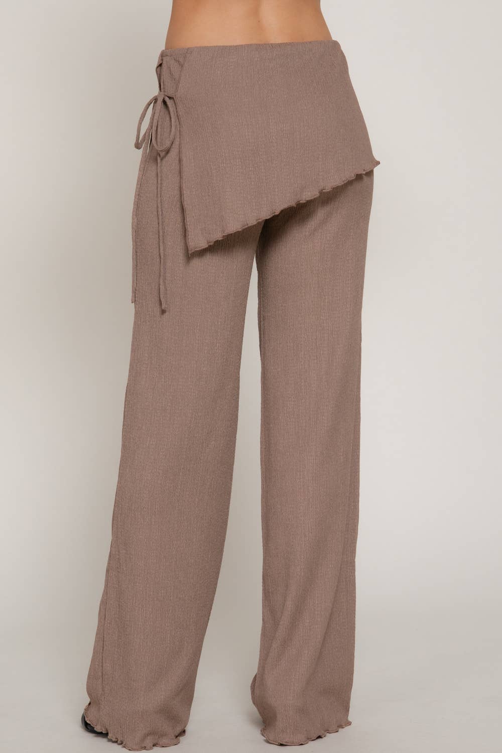 Tied Overwrap Front Texture Knit Long Pants