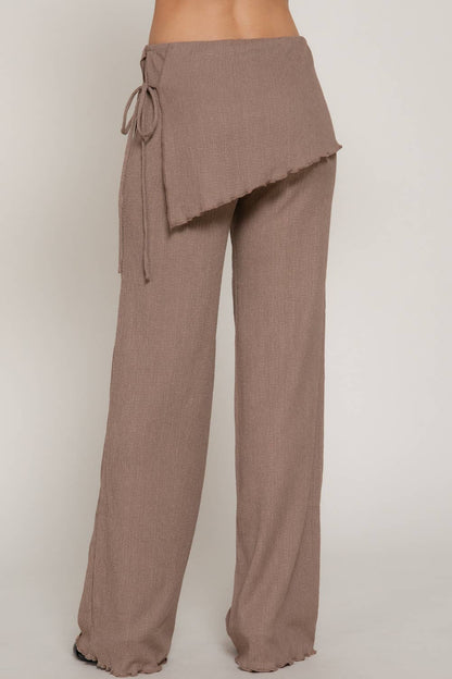 Tied Overwrap Front Texture Knit Long Pants