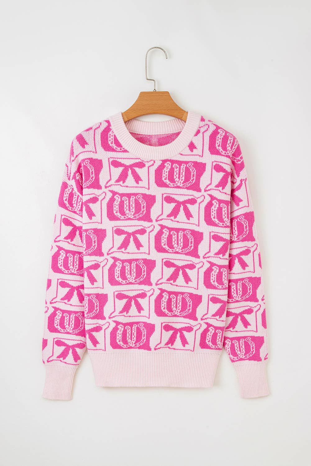 Bows and Horseshoes Pattern Western Sweater (S-4X)