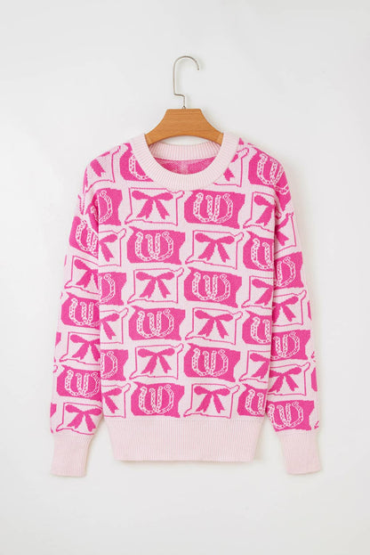 Bows and Horseshoes Pattern Western Sweater (S-4X)