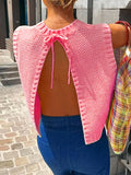 Women Crew Neck Backless Knit Pullover Sleeveless Top